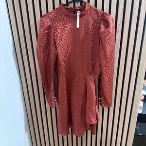 ASOS Design High Neck Jacquard Mini Dress in Rust